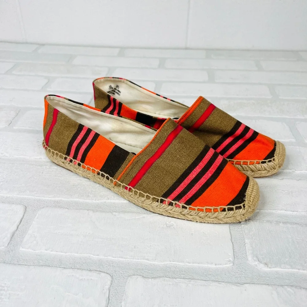 Sam Edelman Verona Espadrille Flats Orange Pink Striped Canvas Slip On  7.5M